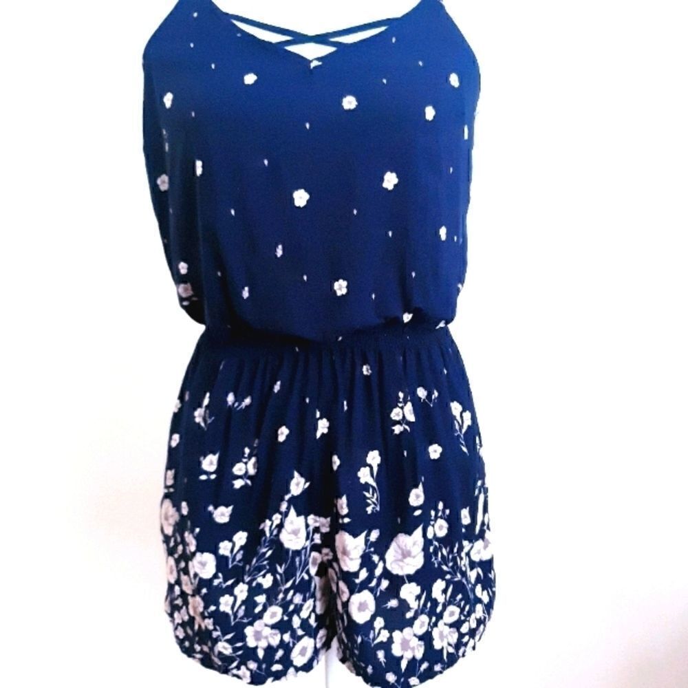 Garage Floral Print Sleeveless Romper Pockets XS